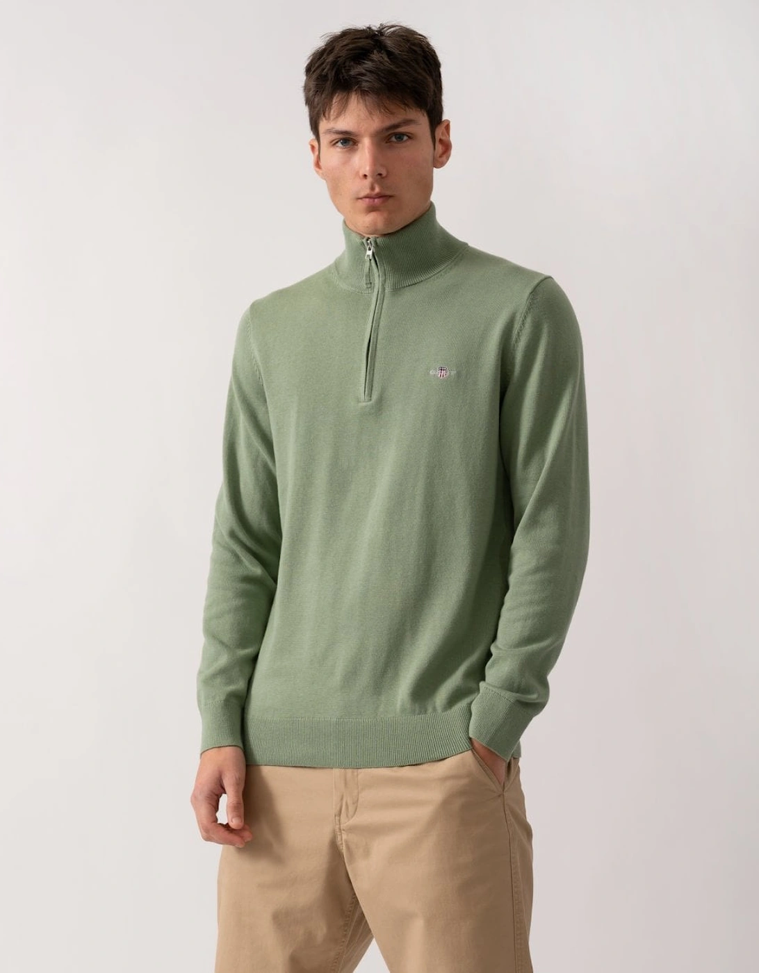 Gant Men's Green Classic Cotton Half Zip Jumper - : 38/Regular M