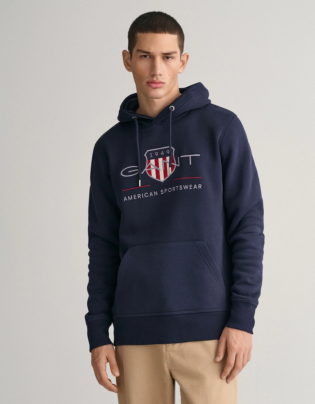 Men's Gant Mens Regular Fit Archive Shield Pullover Hoodie - 433 Evening Blue - Navy - Size, 40