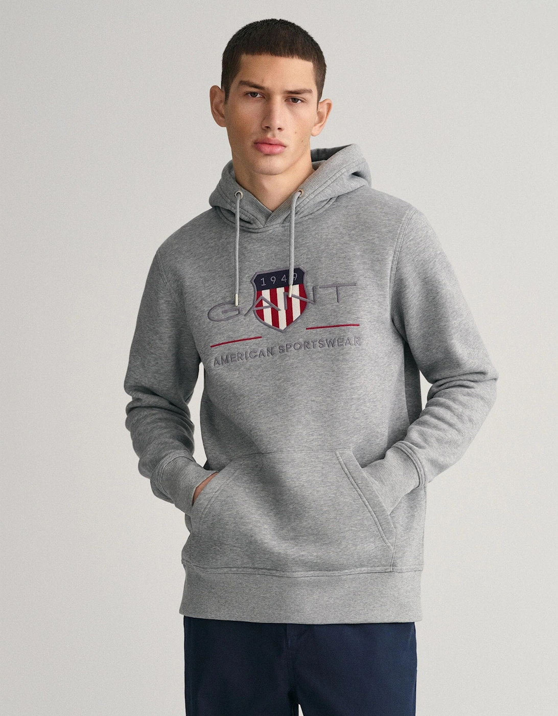 Men's GANT Mens Regular FIt Archive Shield Pullover Hoodie - 93 Grey Melange - Size: 42