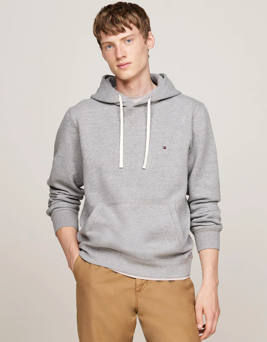 Men's Tommy Hilfiger Essential Fleece Mens Hoodie - Medium Grey Heather - Size, 40
