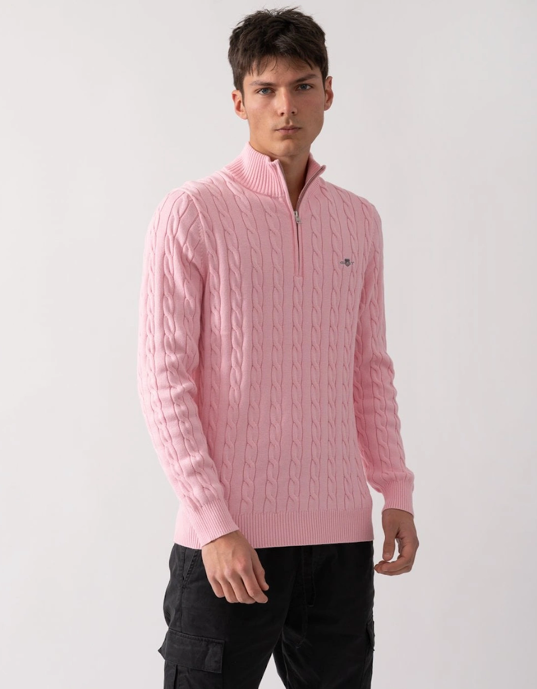 Gant Men's Pink Cotton Cable Half Zip Jumper - : L