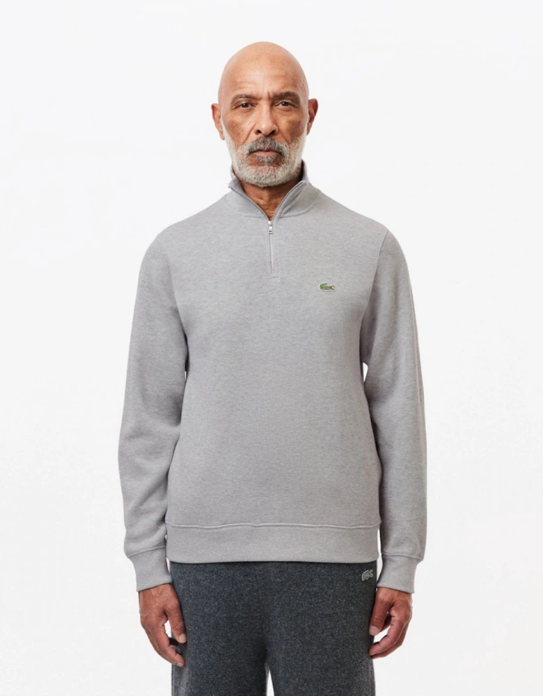 Mens Zippered Stand-Up Collar Cotton Sweatshirt - Silver Chine CCA