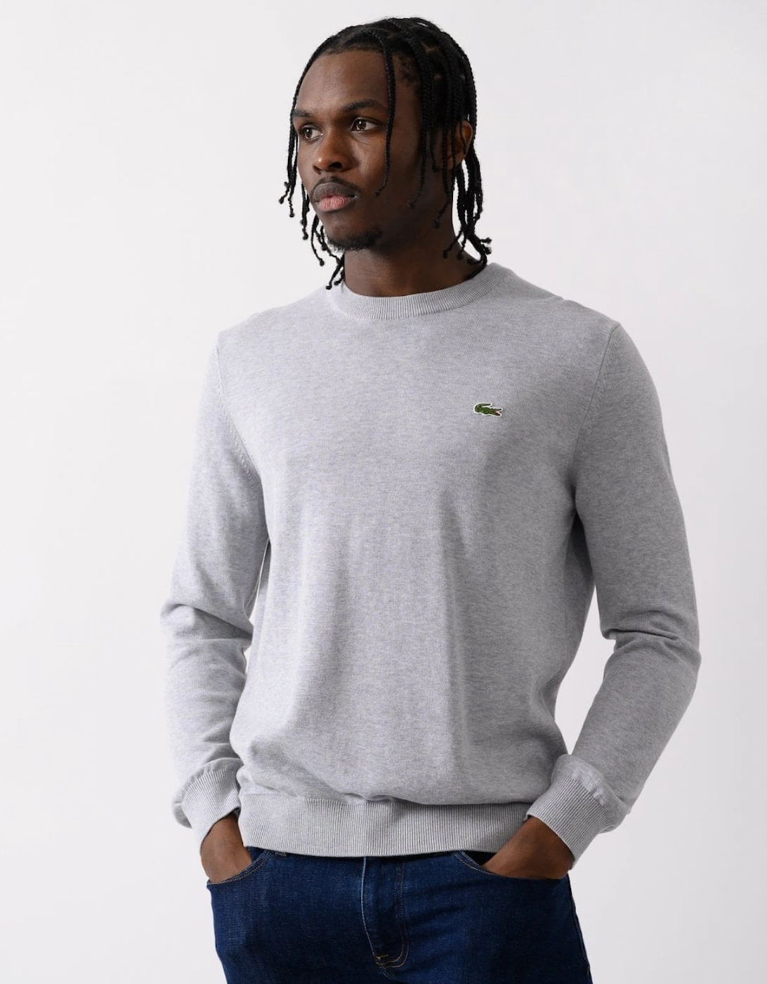 Lacoste Men's Grey Organic Cotton Crew Neck Sweater - Silver Chine Cca - Size: 40