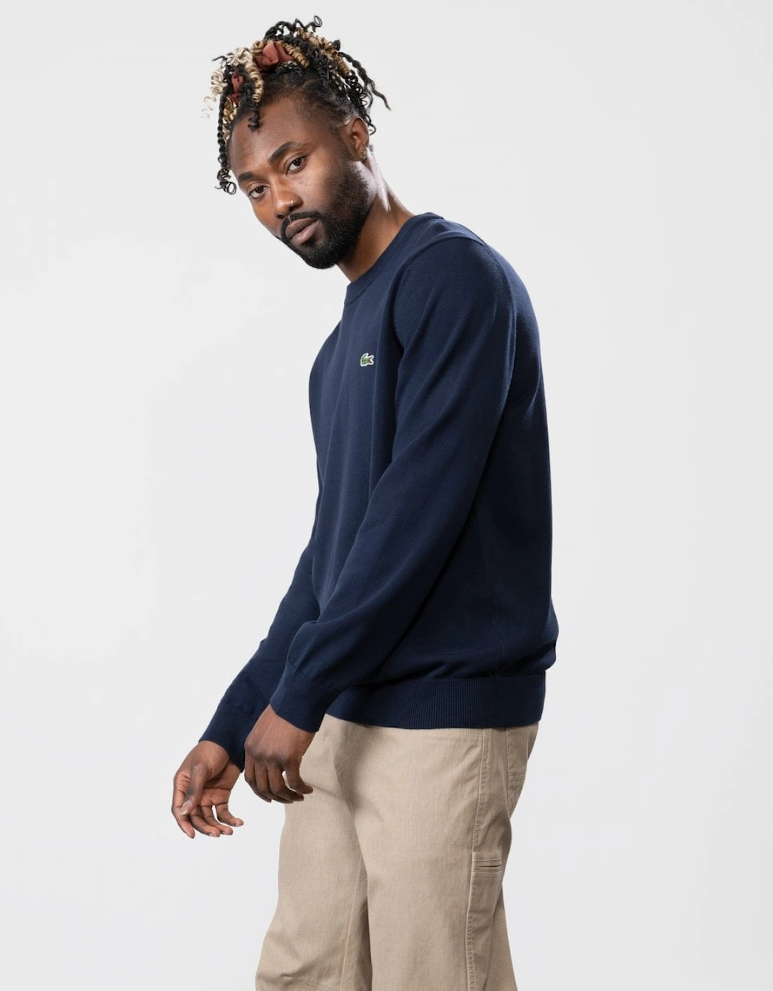 Lacoste Men's Navy Organic Cotton Crew Neck Sweater - Blue 166 - Size 40