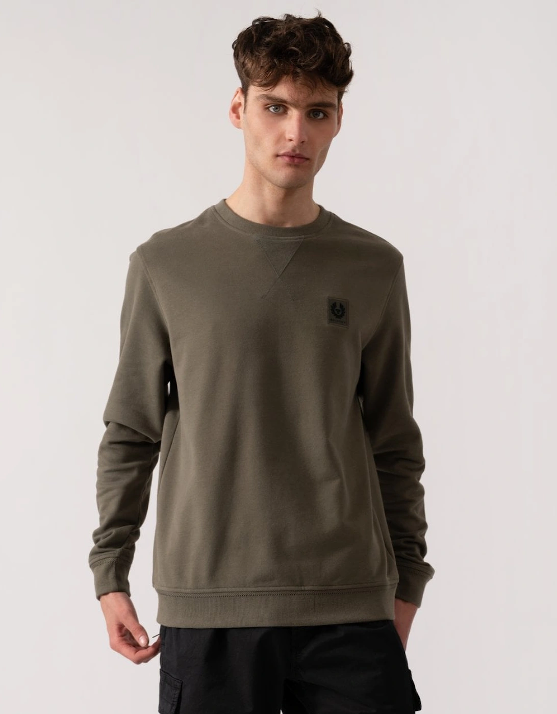 Belstaff Men's Tan Crew Neck Sweatshirt With Logo Patch - : 42/Regular Xl