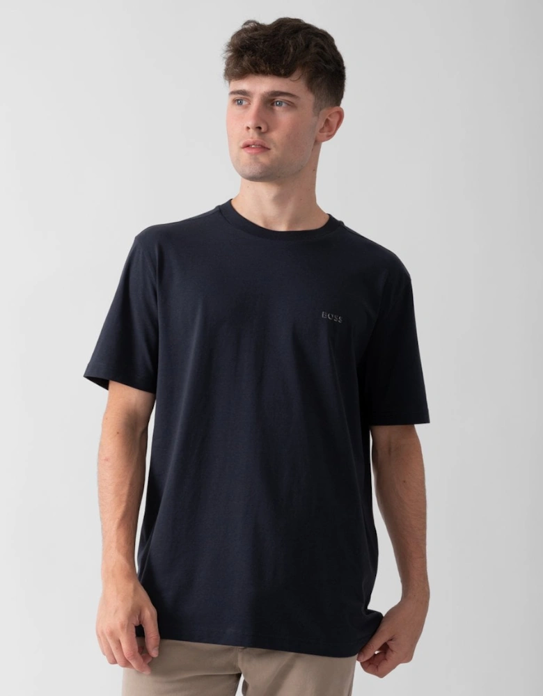BOSS Green Tee Mens Stretch Cotton T-Shirt with Contrast Logo - Dark Blue 404