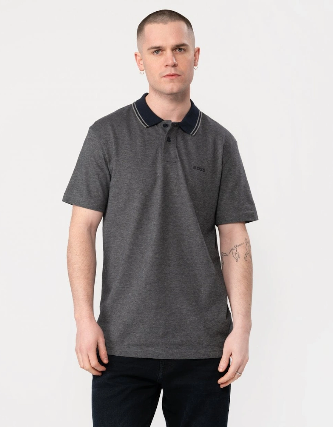 BOSS Orange Oxford New Mens Contrast Collar Short Sleeve Polo Shirt, 5 of 4