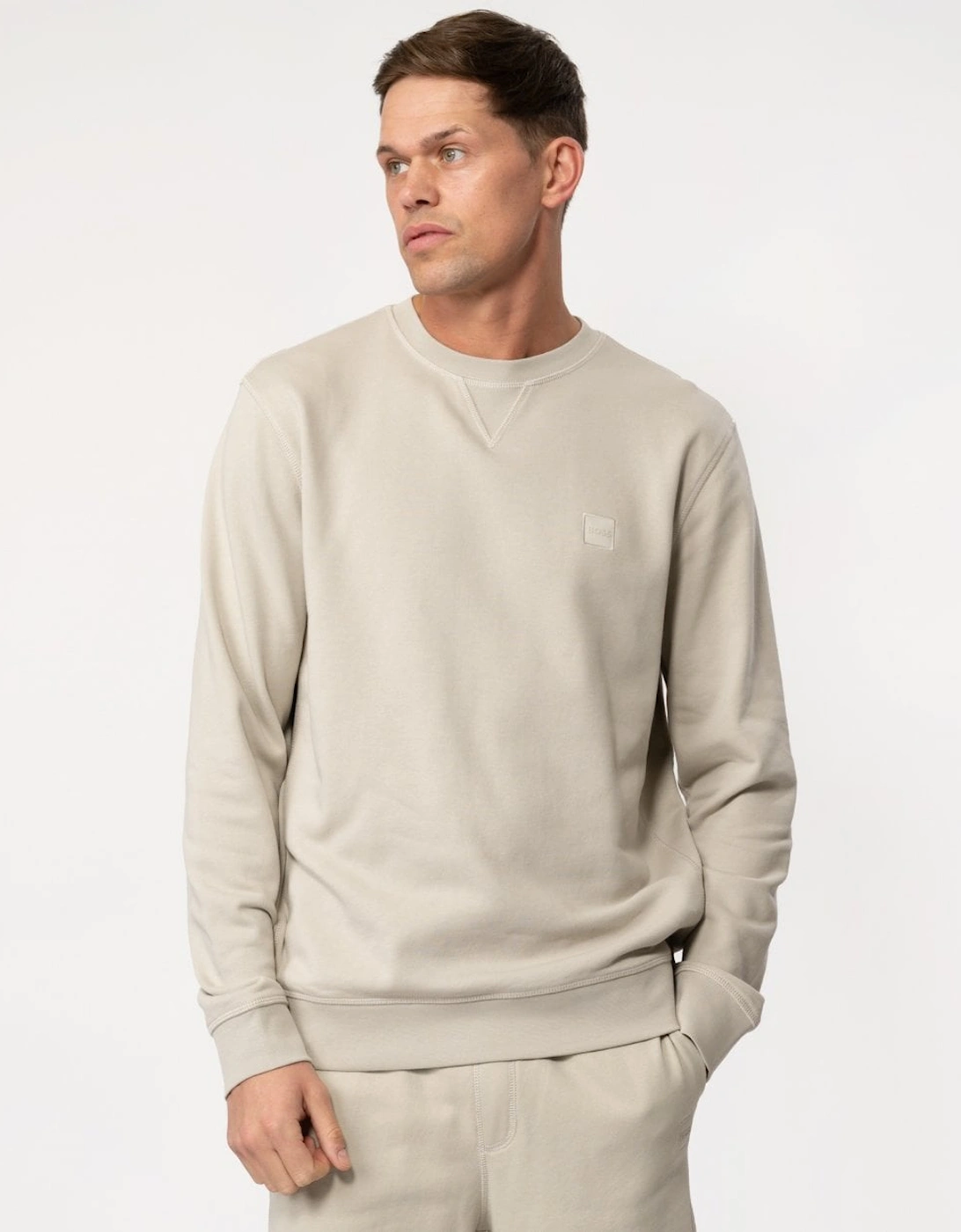 Boss Men's BOSS Orange Westart Mens Crew Neck Sweatshirt With Logo Patch - Light Beige 271 - Tan