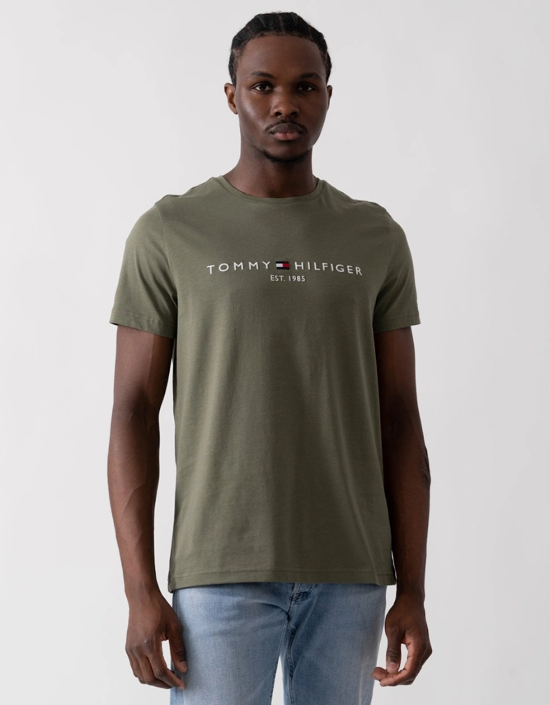 Tommy Hilfiger Men's Tan Tommy Logo Basic T-Shirt - Battle Green  38/Regular M