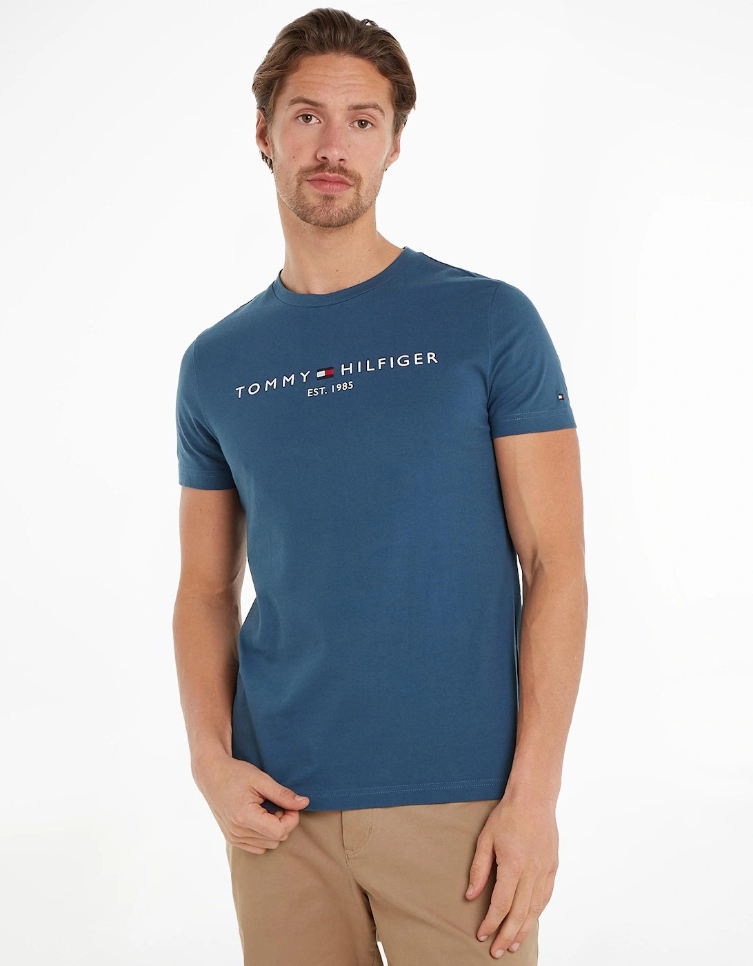 Men's Tommy Hilfiger Tommy Logo Basic Mens T-Shirt - Aegean Sea - Navy - Size: 38/Regular
