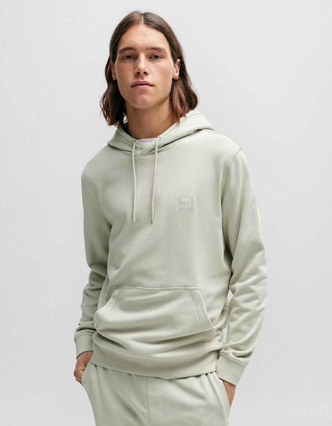 BOSS Orange Wetalk Mens Pullover Hoodie With Logo Patch - Natural 271