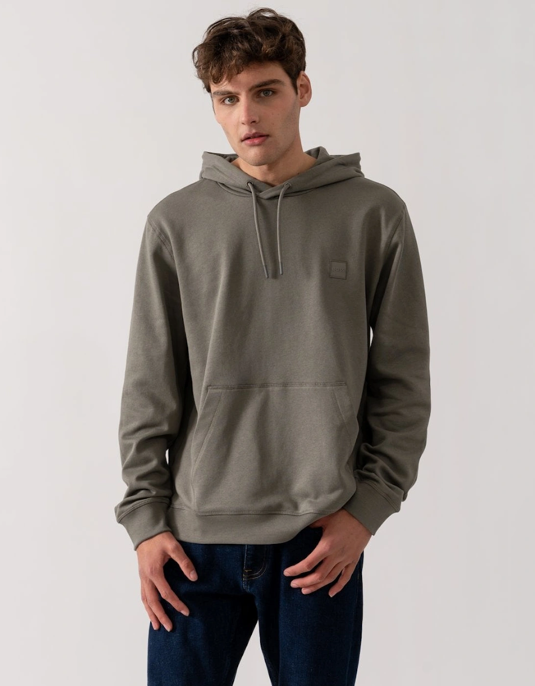 Hugo Boss Men's Tan Boss Orange Wetalk Pullover Hoodie With Logo Patch - Open Grey 076  40 L