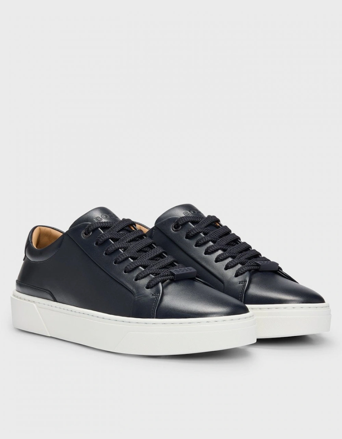 Men's BOSS Orange Gary Tenn Mens Leather Low-Top Trainers with Branded Lace Loop NOS - Dark Blue 401 - Navy - Size: 9
