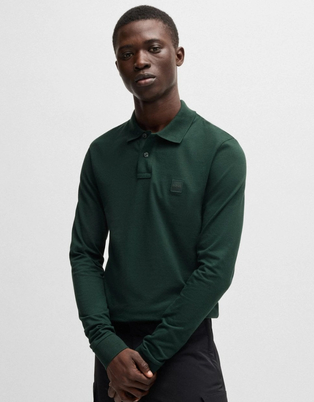 BOSS Orange Passerby Mens Long Sleeve Stretch-Cotton Polo Shirt with Logo Patch, 5 of 4