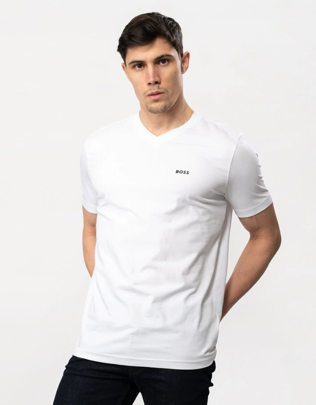 Men's BOSS Green Tee V Mens Stretch Cotton V-Neck T-Shirt - White 100 - Size: 42
