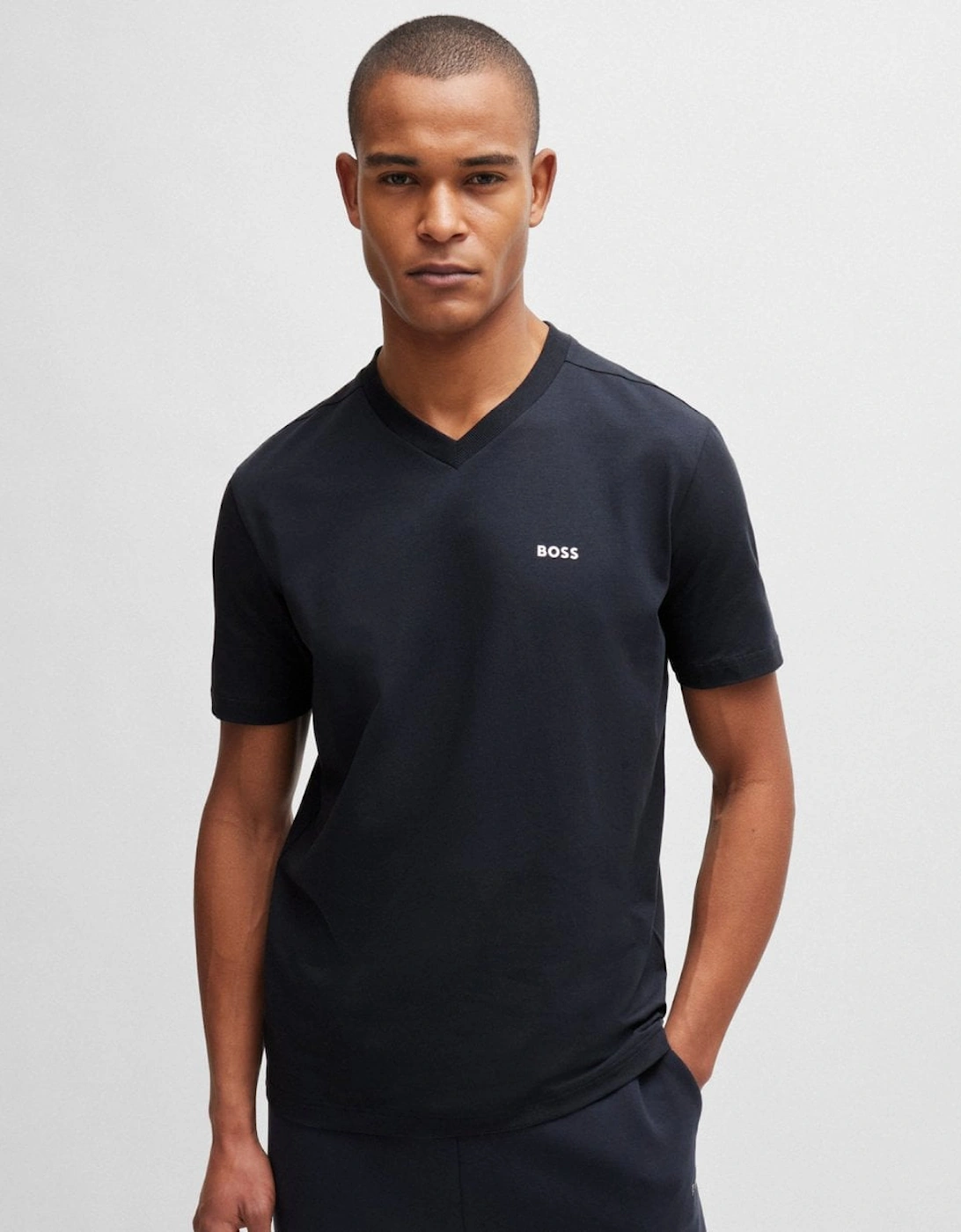 Hugo Boss Men's Navy Boss Green Tee V Stretch Cotton V-Neck T-Shirt - Dark Blue 402 - Size: 38