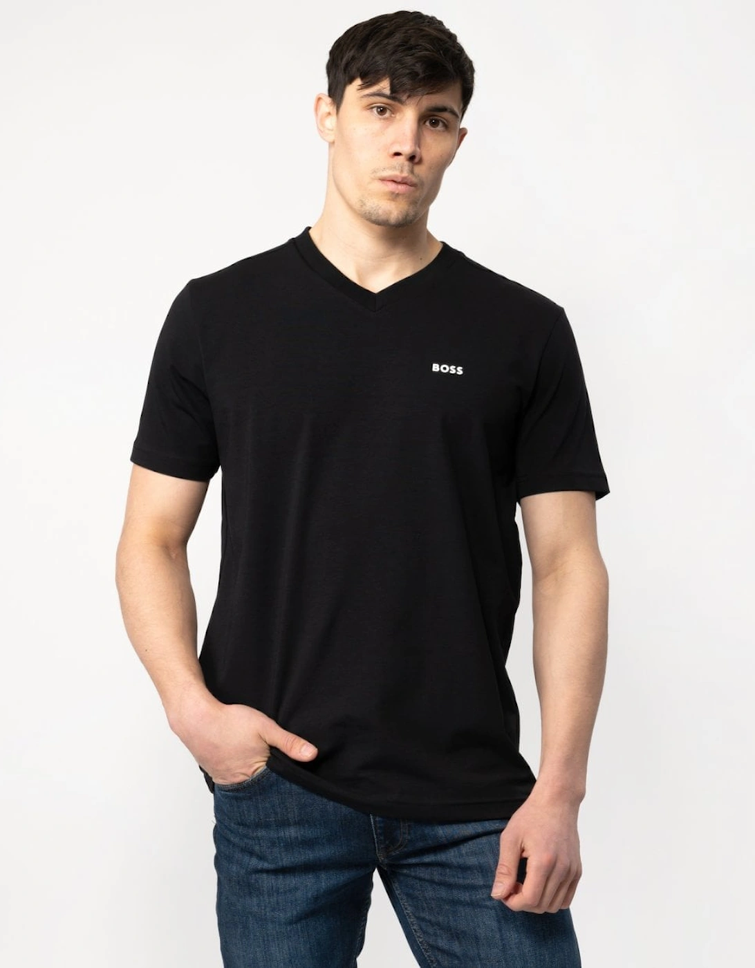 Hugo Boss Men's Black Boss Green Tee V Stretch Cotton V-Neck T-Shirt - 001 - Size: 44