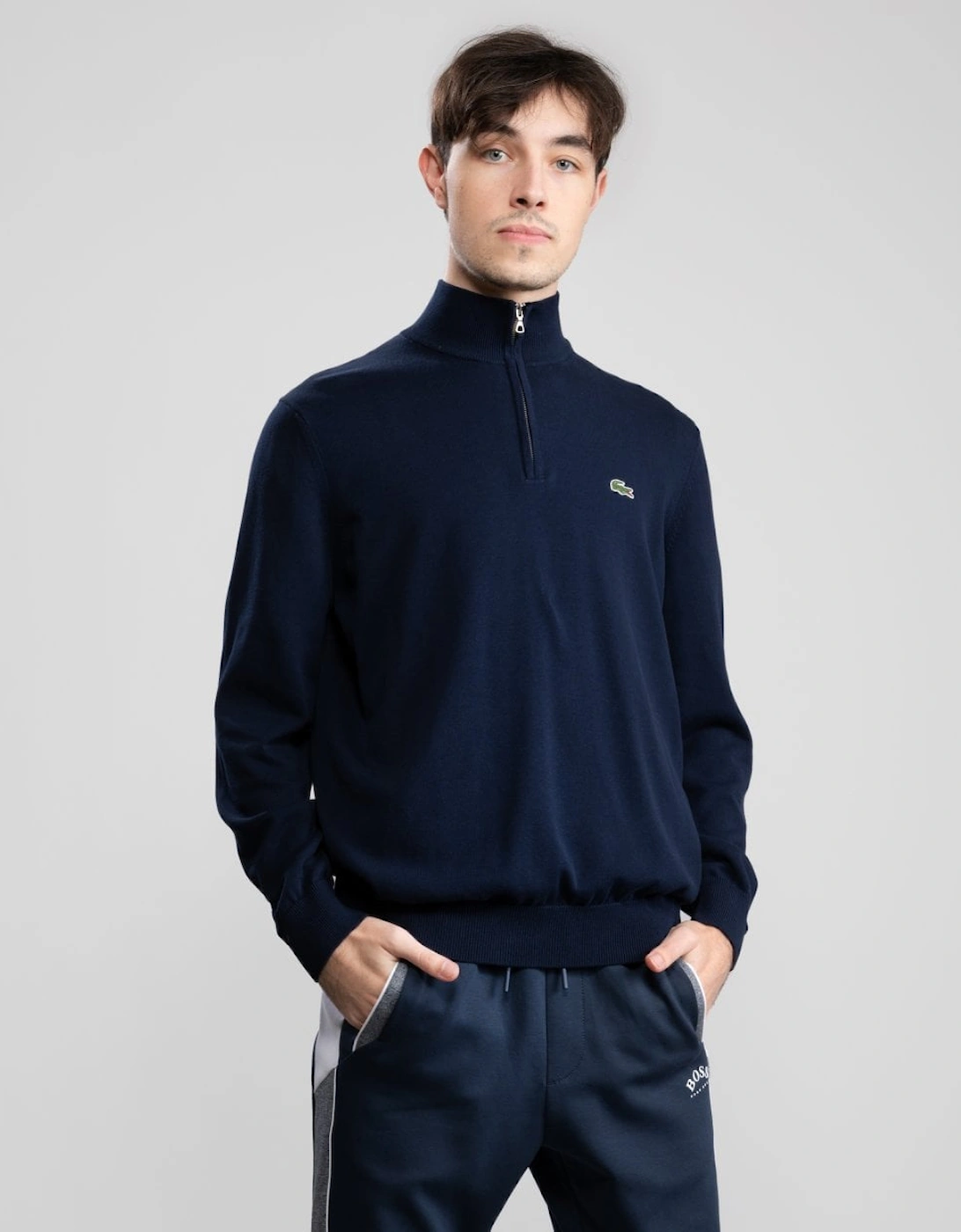 Lacoste Men's Navy Half Zip Logo Sweatshirt - Blue 166  38 M