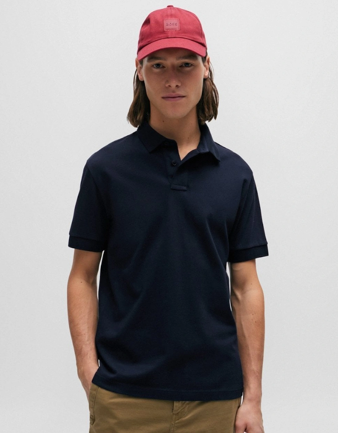 Hugo Boss Men's Navy Boss Orange Passenger Stretch-Cotton Slim-Fit Polo Shirt With Logo Patch Nos - Dark Blue 404  Xl