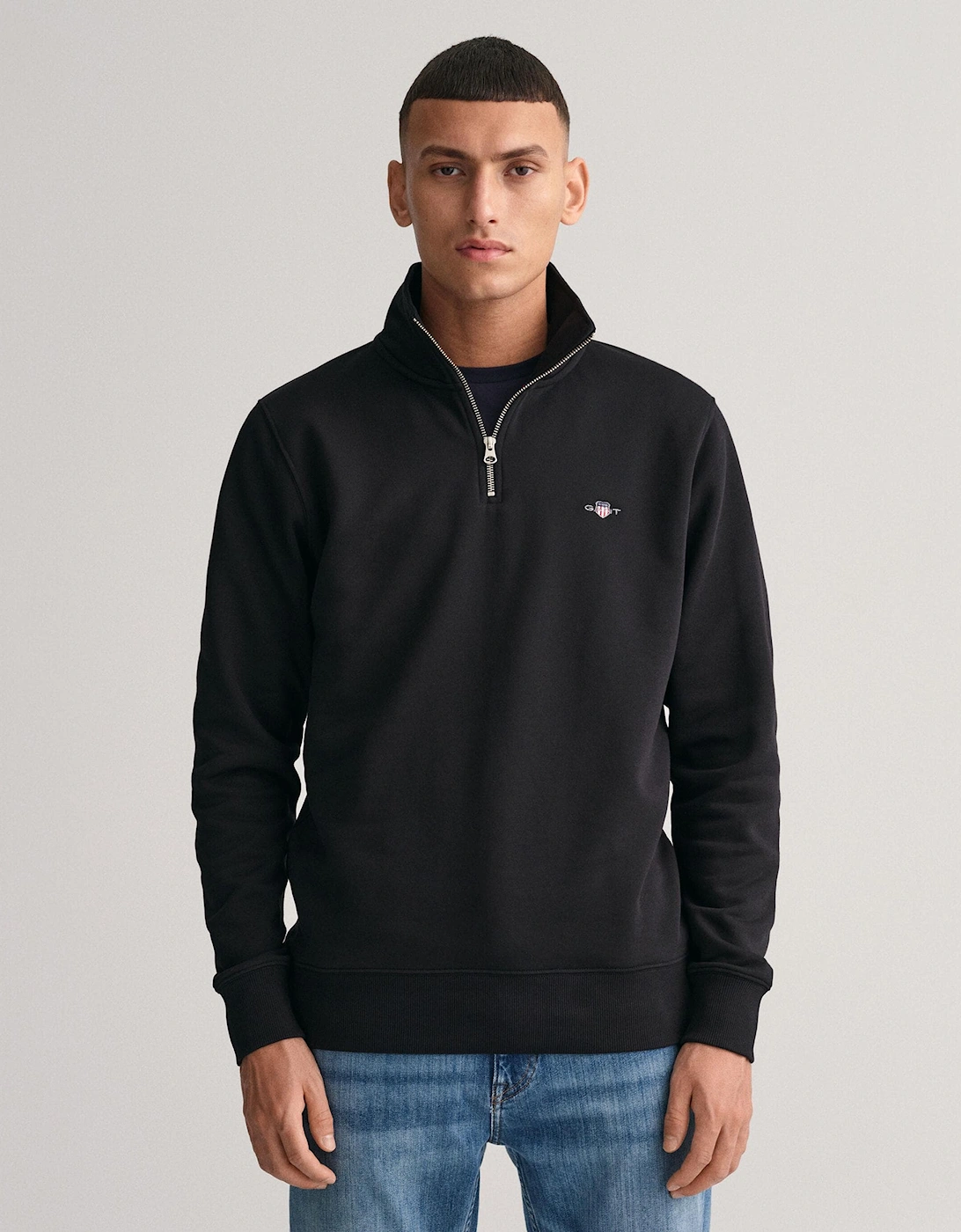 Men's GANT Mens Regular Fit Shield Logo Half Zip Sweatshirt - 5 Black - Size: 46