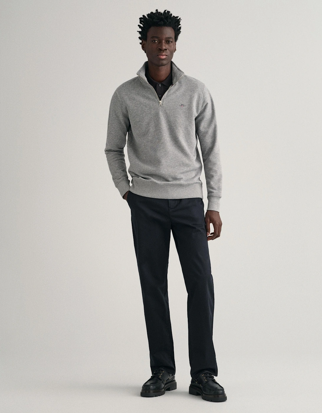 Gant Men's Grey Regular Fit Shield Logo Half Zip Sweatshirt Nos - 93 Melange  48 4XL
