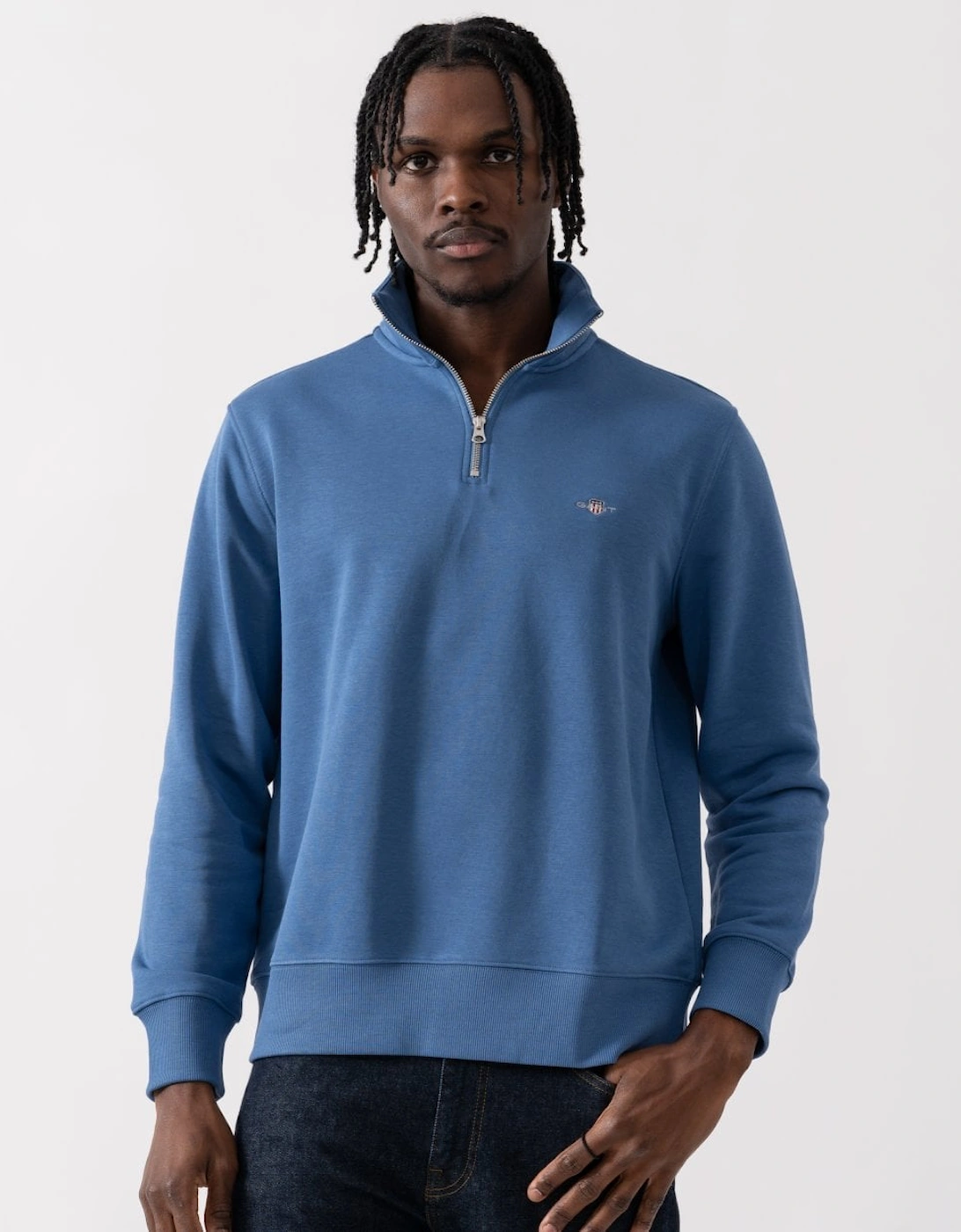 Gant Men's Blue Regular Fit Shield Logo Half Zip Sweatshirt - 442 Vintage  42 Xl