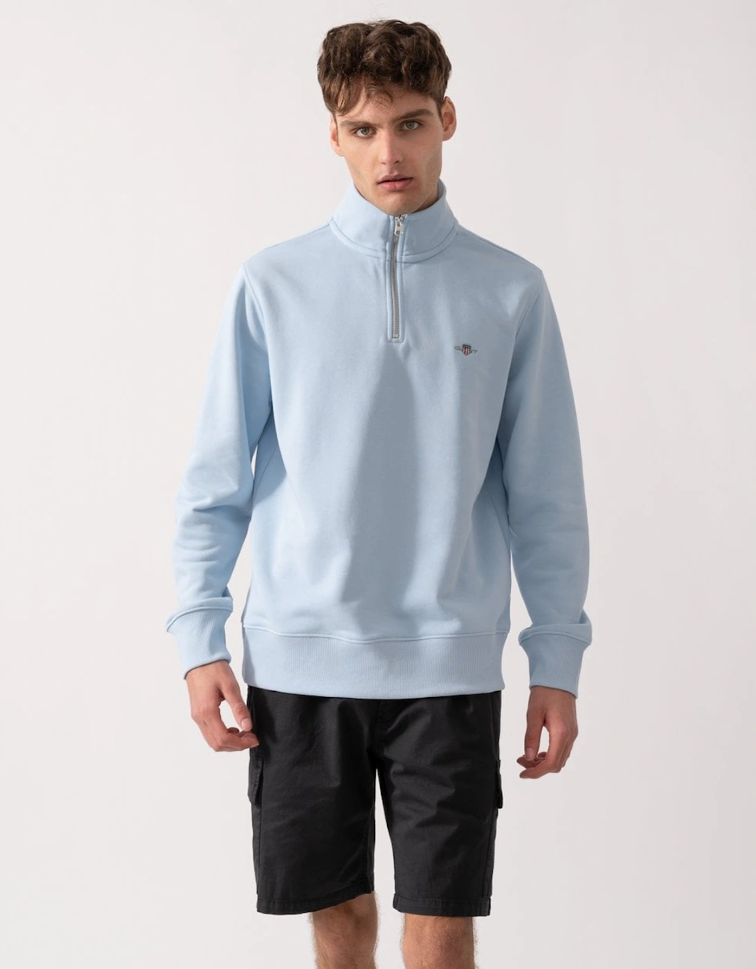 Gant Men's Blue Regular Fit Shield Logo Half Zip Sweatshirt - 457 Fresh  40 L