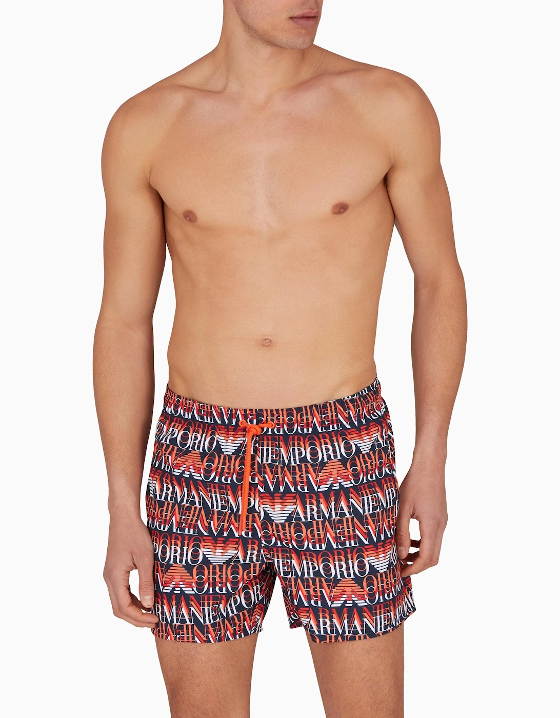 Men's Emporio Armani Large Logo Beach Shorts - Macrologo Blue Orange - Size: 37/36/32