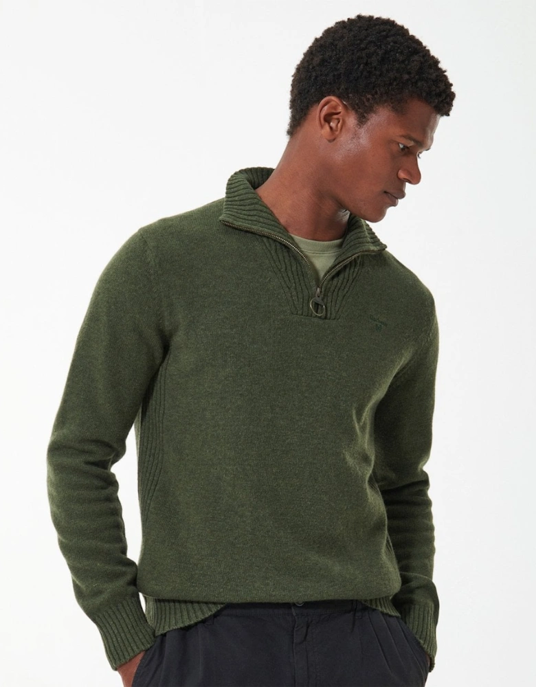 Essential Lambswool Mens Half-Zip Jumper - Mid Olive