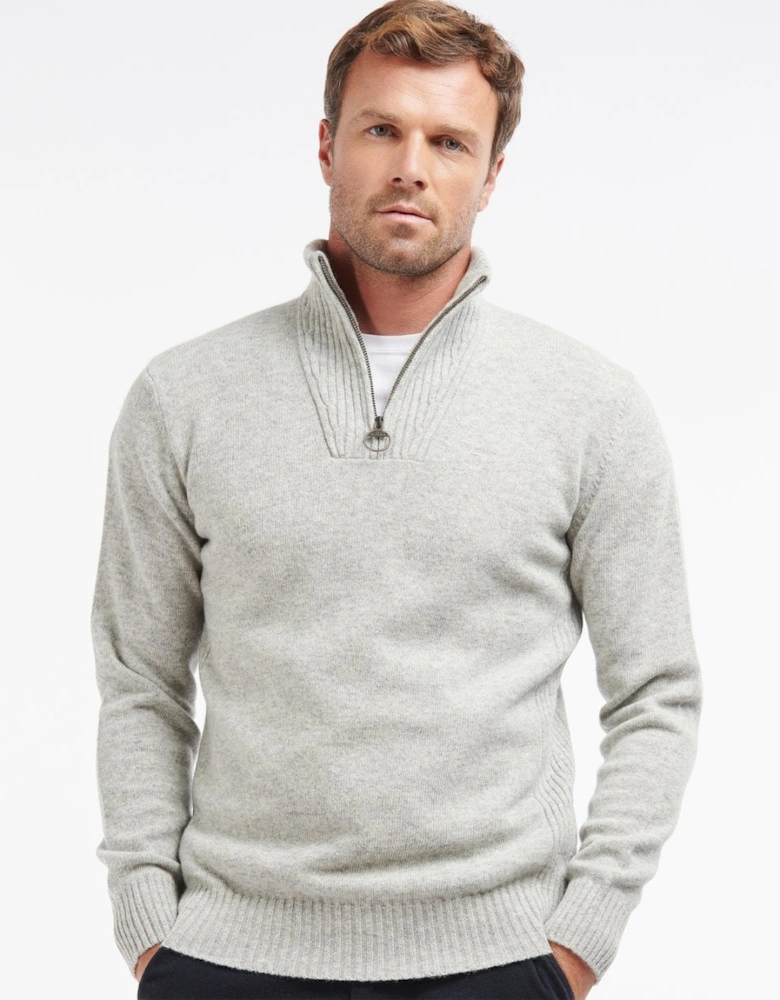 Essential Lambswool Mens Half-Zip Jumper - Light Grey Marl