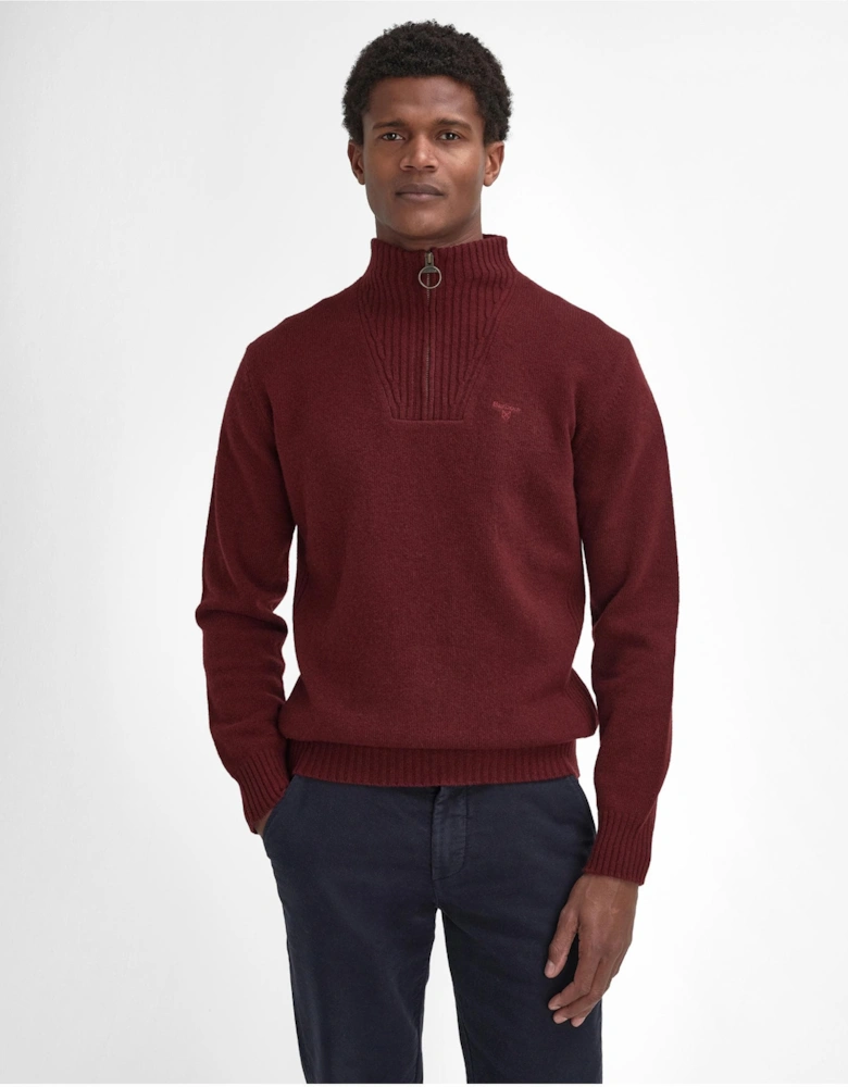 Essential Lambswool Mens Half-Zip Jumper - Ruby
