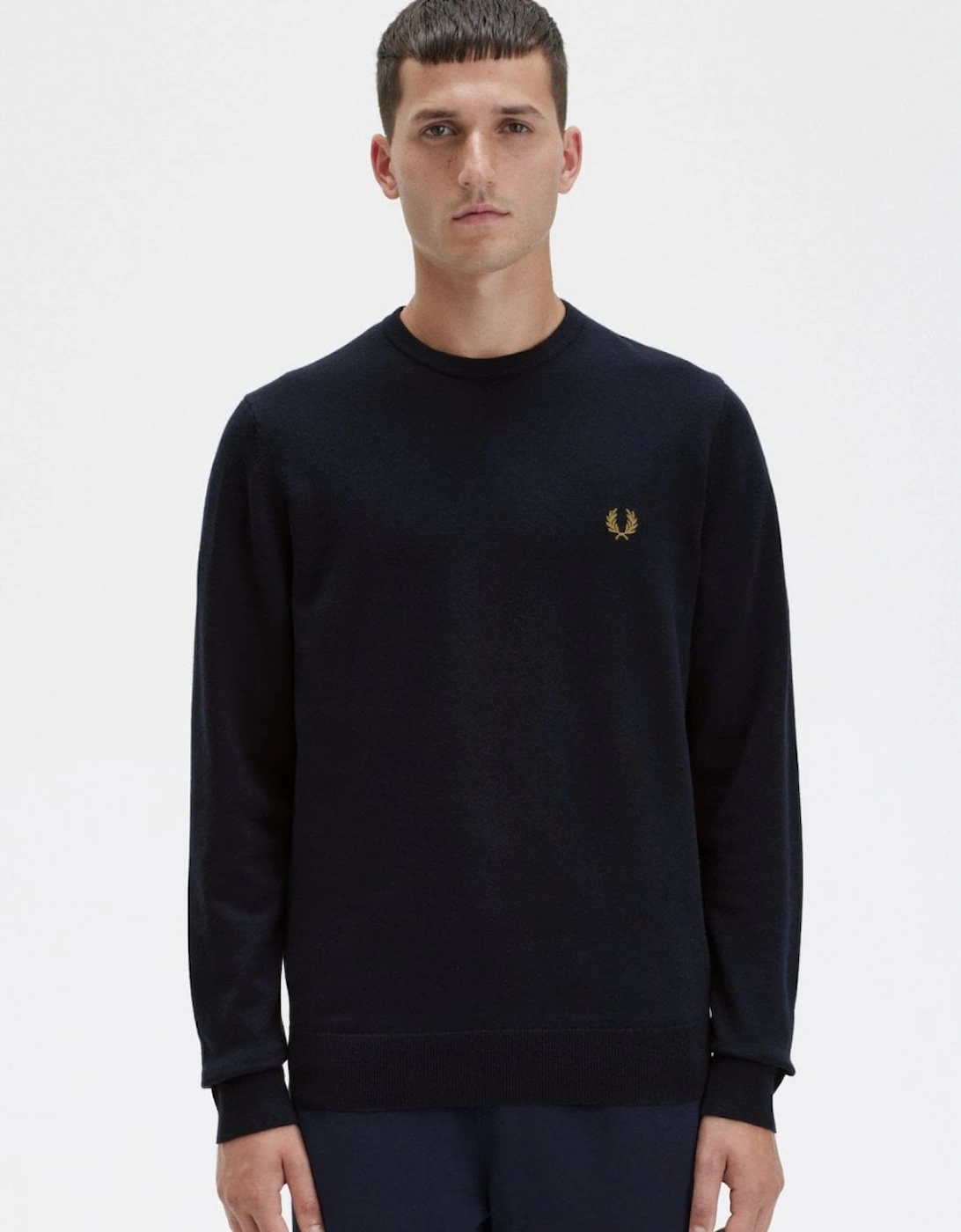 Men's Fred Perry Mens Classic Crewneck Jumper - Navy 795 - Black - Size: 38