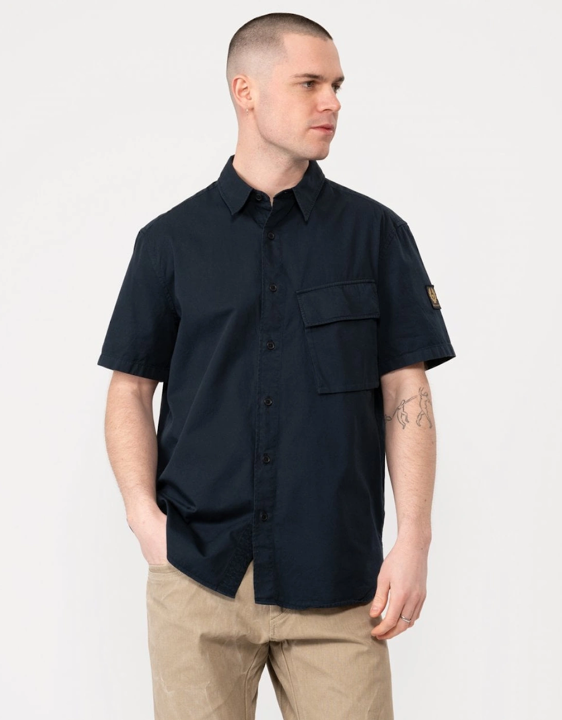 Belstaff Men's Navy Scale Short Sleeve Shirt - : 40/Regular L