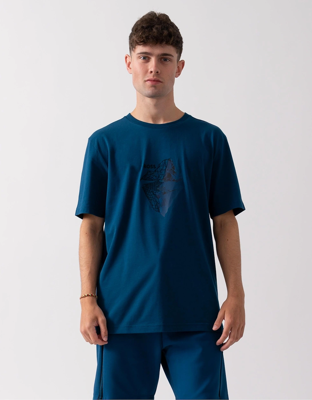 Boss Men's BOSS Green Tee 8 Mens Graphic Print T-Shirt - Open Blue 494 - Navy