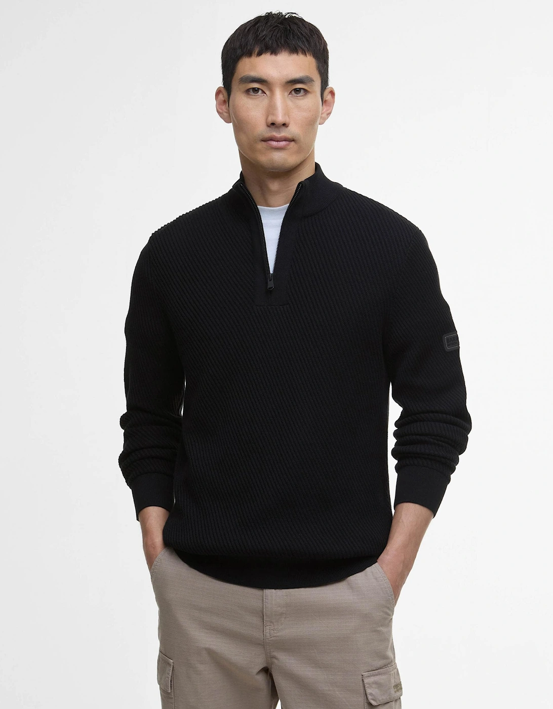 Men's Barbour International Dune Mens Funnel Neck Jumper - Black - Size: M