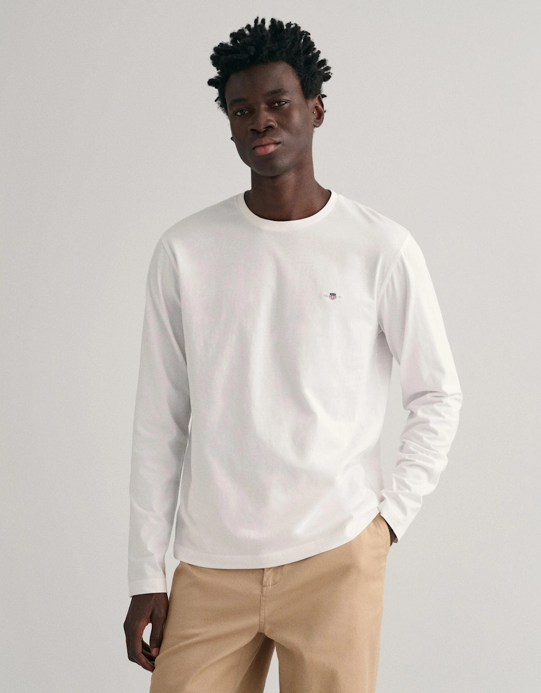 Men's GANT Mens Regular Fit Long Sleeve Shield Logo T-Shirt - 113 Eggshell - White - Size: 44