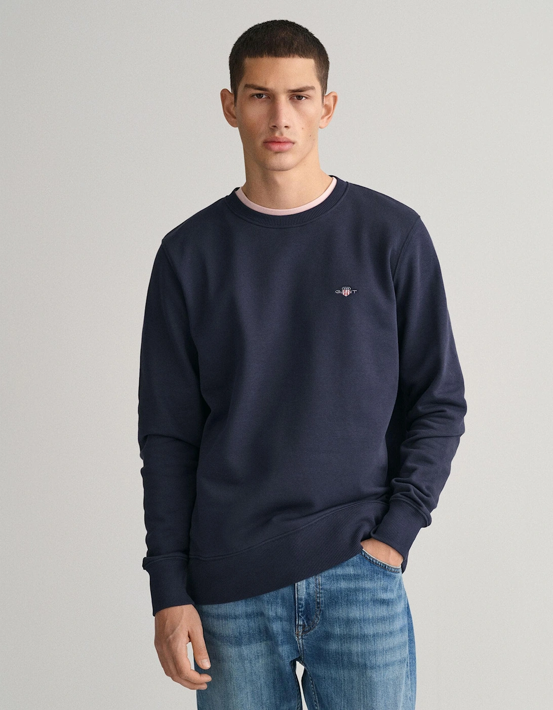 Men's GANT Mens Regular Fit Shield Logo Crew Neck Sweatshirt - 433 Evening Blue - Navy - Size: 44
