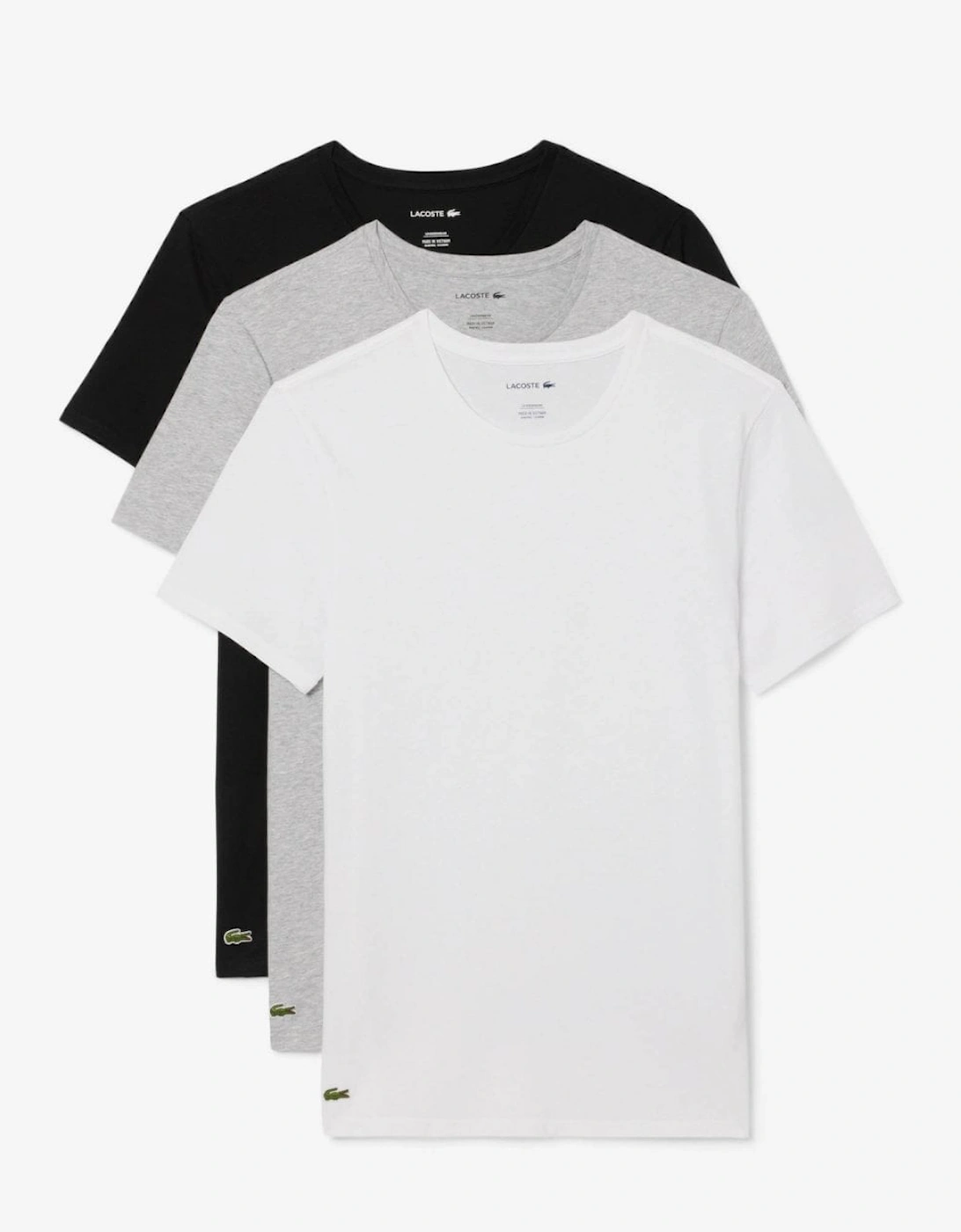 Men's Lacoste Mens 3-Pack Plain Mens T-Shirts - White/Silver Chine-Black BXY - Size: 42