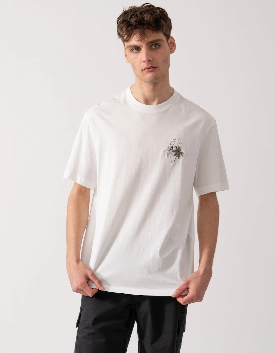 Men's Armani Exchange Mens Palm Trees AX Logo T-Shirt - Off White U0009 - Size: 42