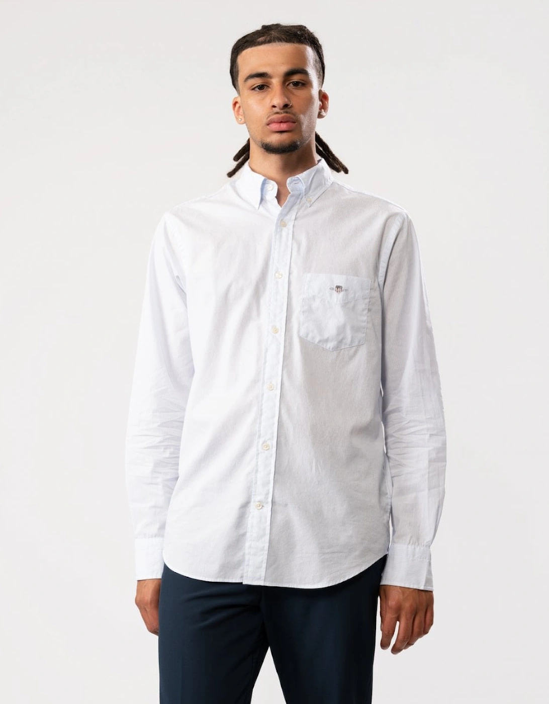 Men's GANT Regular Fit Poplin Shield Banker Shirt - 455 Light Blue - White - Size: 42/Regular