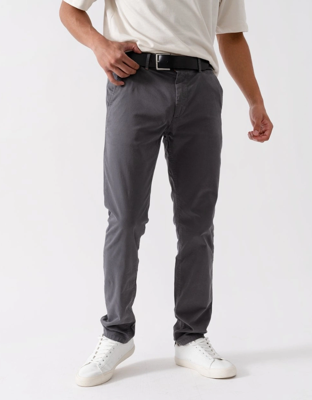 Men's BOSS Orange Mens Slim Fit Chinos in Stretch-Cotton Satin NOS - Grey 020 - Black - Size: 32/34
