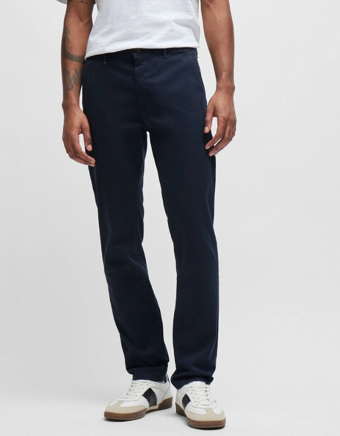 Hugo Boss Men's Navy Boss Orange Slim Fit Chinos In Stretch-Cotton Satin Nos - Dark Blue 404 - Size: 30/32