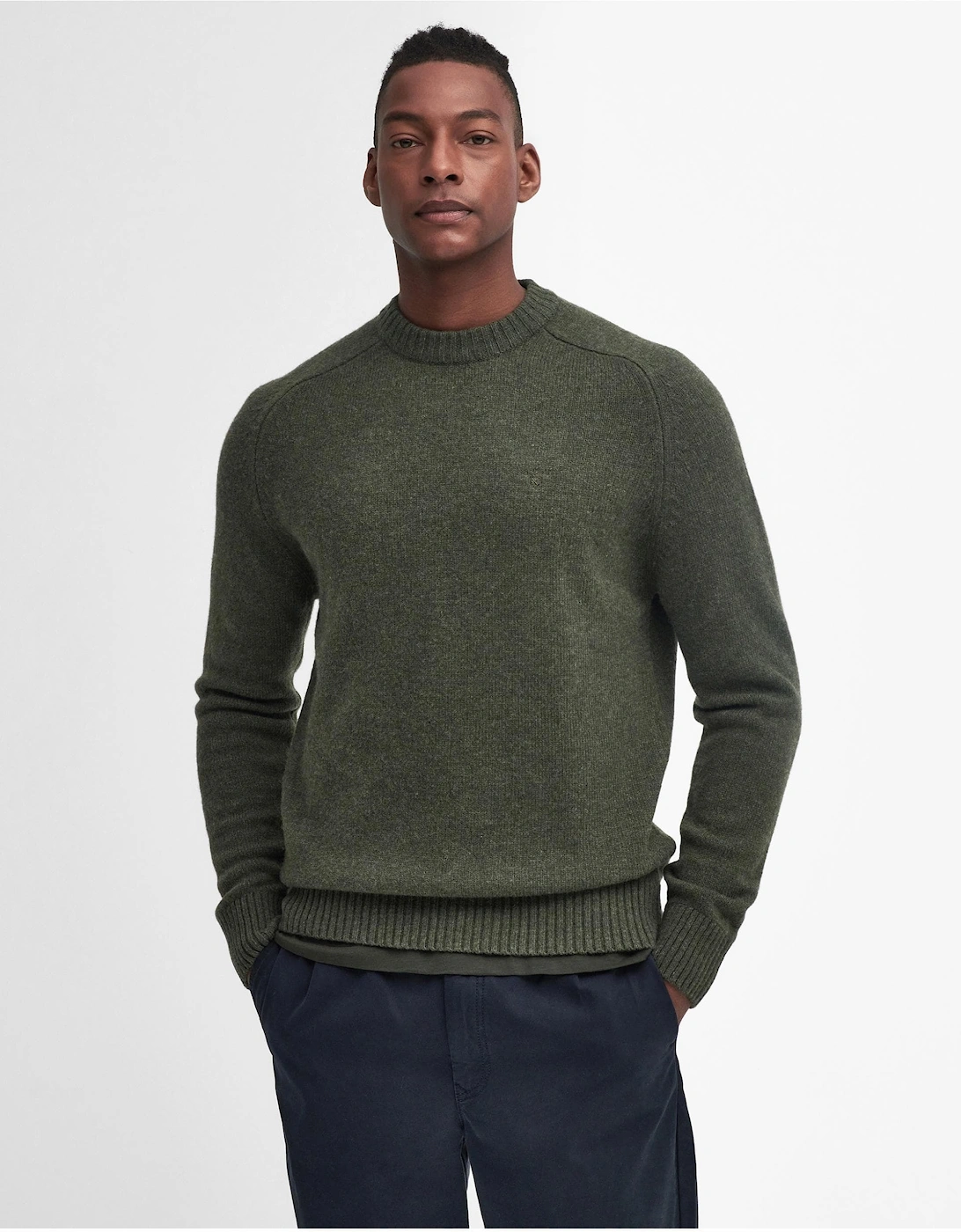 Men's Barbour Grangetown Mens Crew Neck Knitted Sweater - Mid Olive - Tan - Size: 38