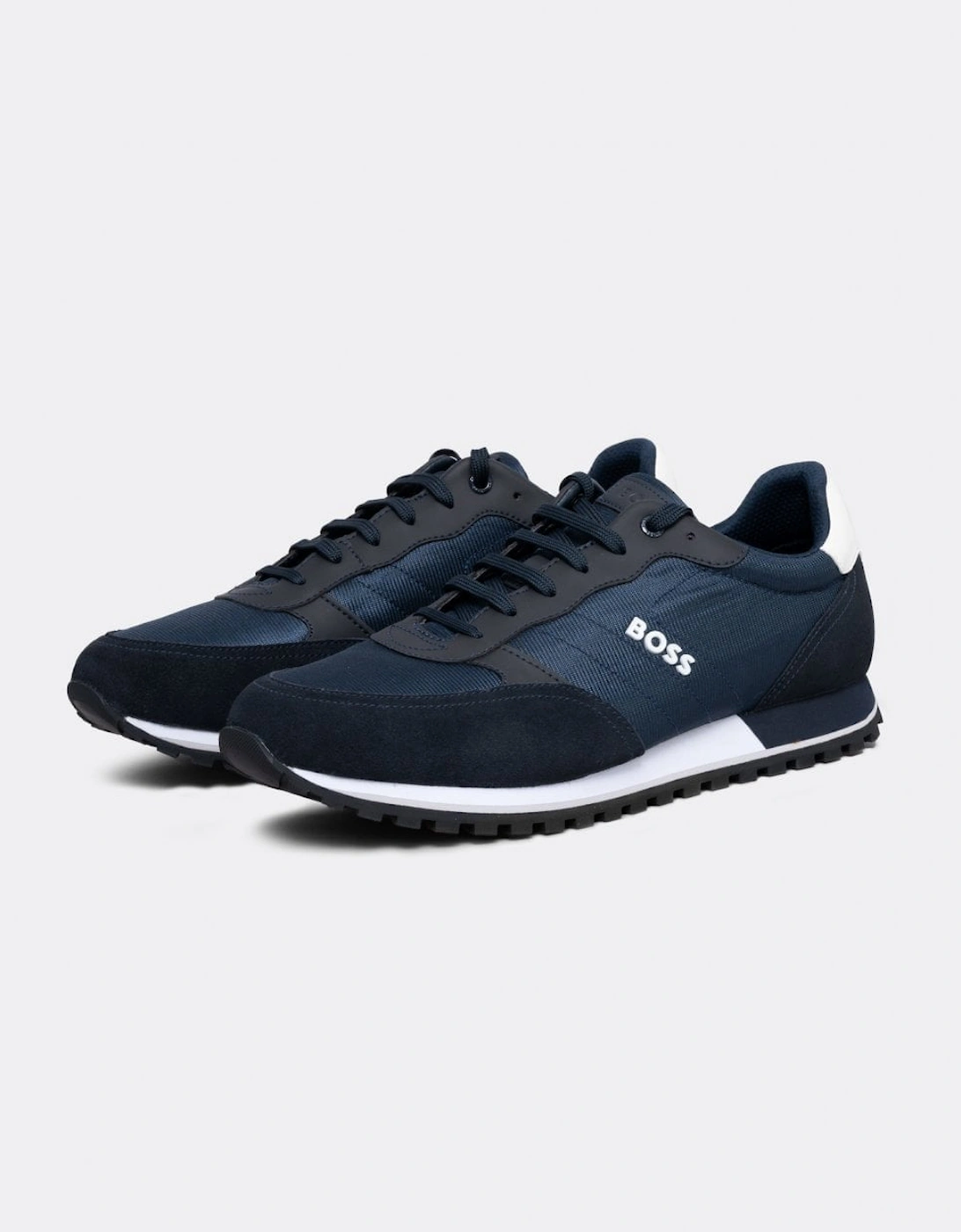 Hugo Boss Men's Navy Boss Orange Parkour L Running Style Trainers In Mixed Materials With Logo Details Nos - Dark Blue 401 - Size: 12