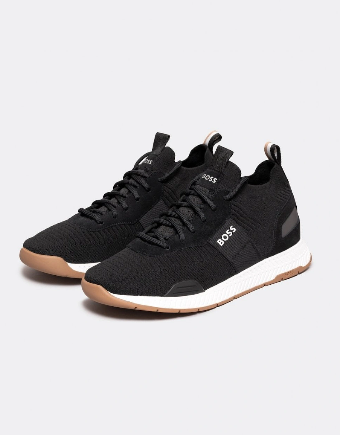 Hugo Boss Men's Black Boss Orange Titanium_runn Structured-Knit Sock Trainers With Branding Nos - Charcoal 014 - Size 8