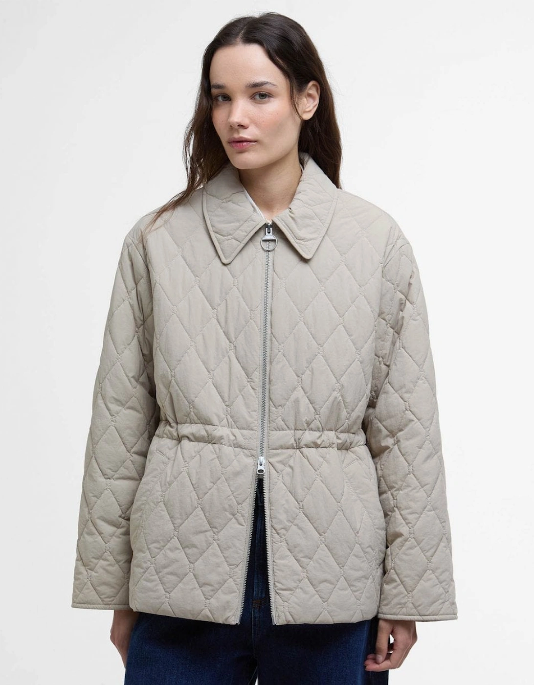 Women's Barbour Clarissa Womens Quilted Jacket - Light Sand/Rosemary Tartan - Size: 12