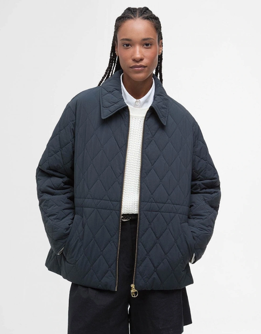 Women's Barbour Clarissa Womens Quilted Jacket - Dark Navy/Rosemary Tartan - Size: 12