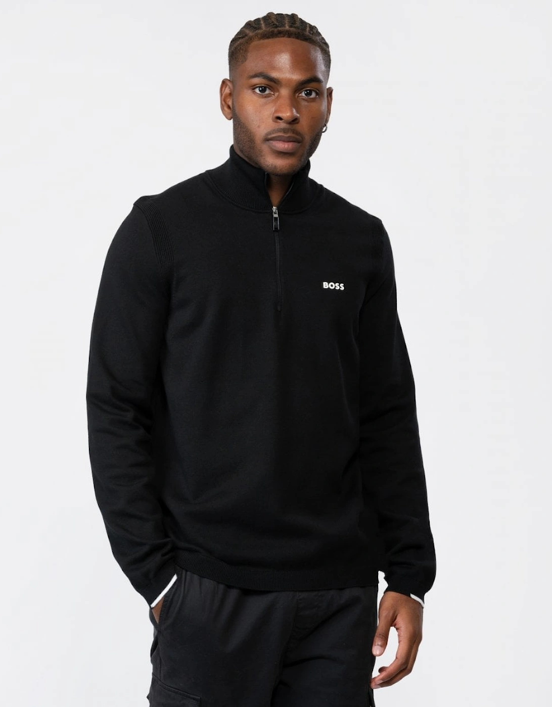 BOSS Green Ever-X Mens Cotton Blend Zip-Neck Sweater with Logo Print, 5 of 4