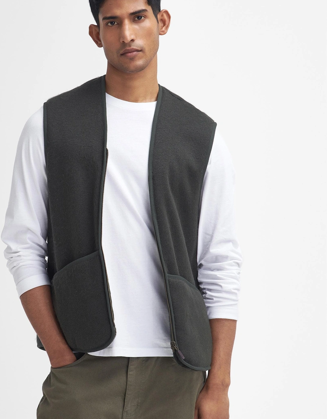 Men's Barbour Warm Pile Waistcoat Zip-In Liner - Sage - Green - Size: 38