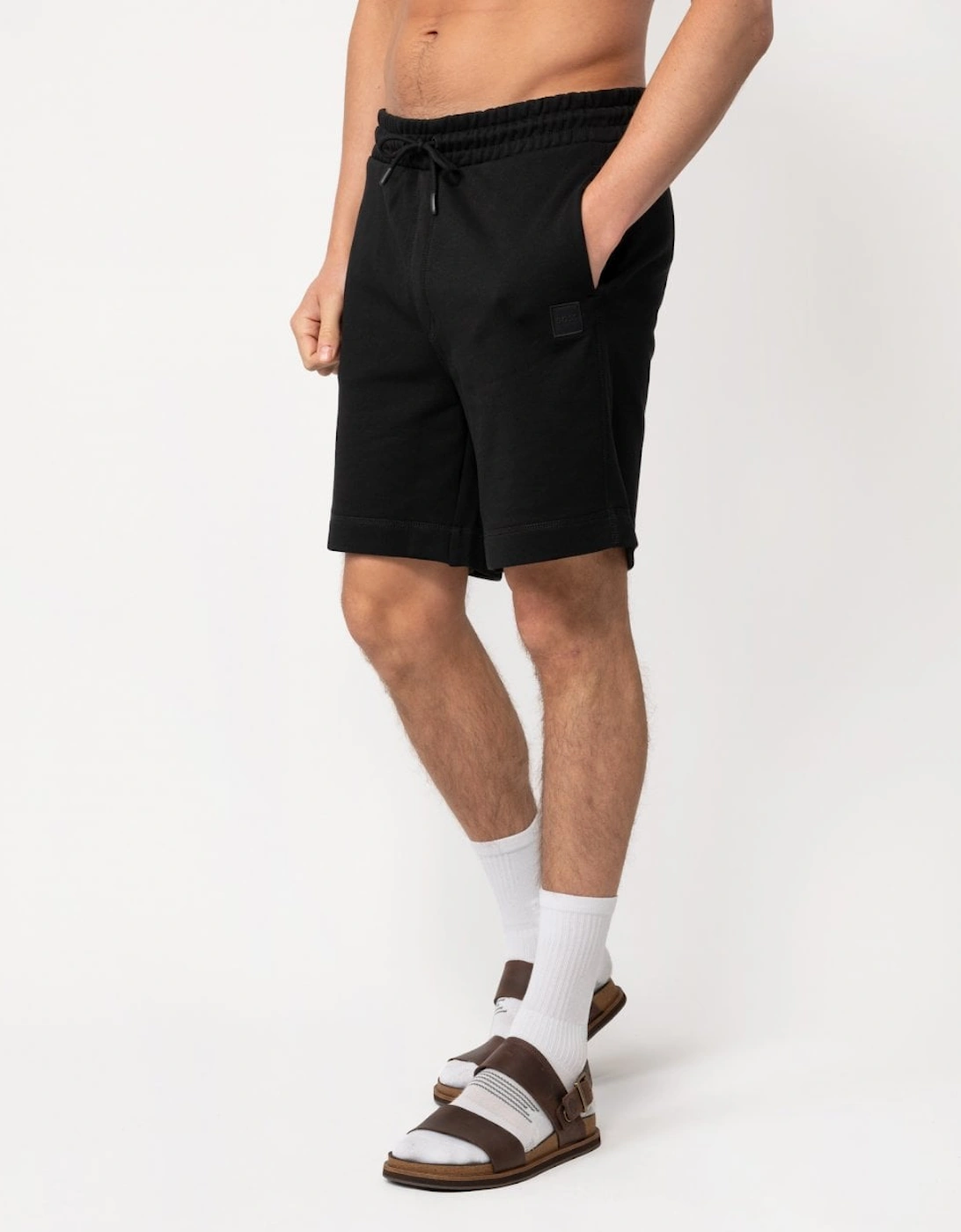 Hugo Boss Men's Black Boss Orange Sewalk Cotton-Terry Shorts With Logo Badge - 001 - Size: 37/36/32